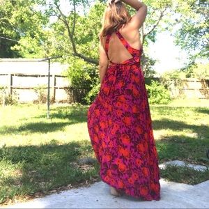 Open Back Bright Floral Backless Maxi Dress